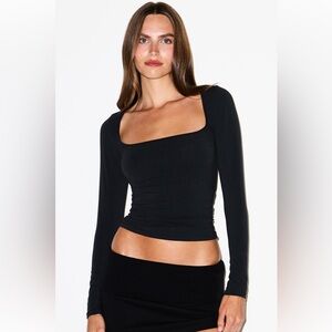 NWT SKIMS COTTON JERSEY SCOOP LONG SLEEVE TOP SMALL SOOT